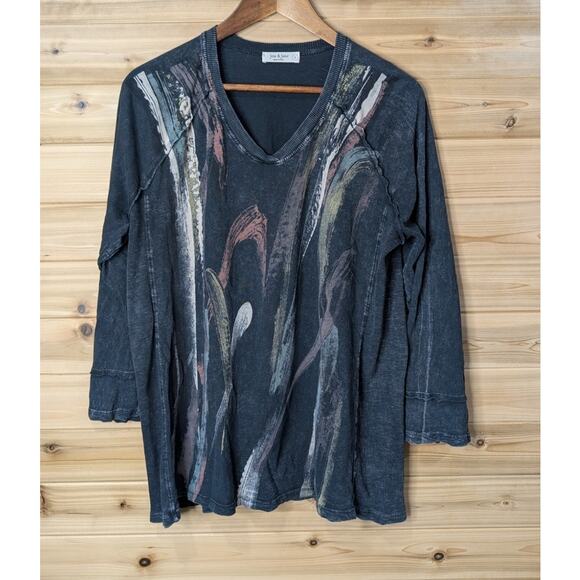 Jess & Jane Top Womens Large Gray Art Boho Classic Cotton - Picture 1 of 12